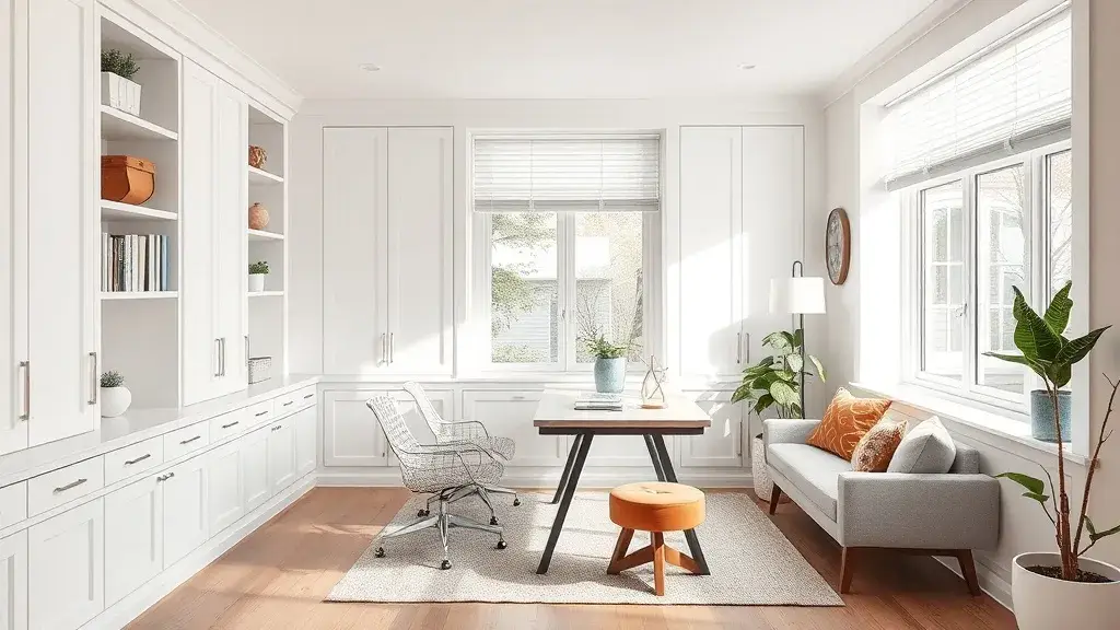 white cabinets home office